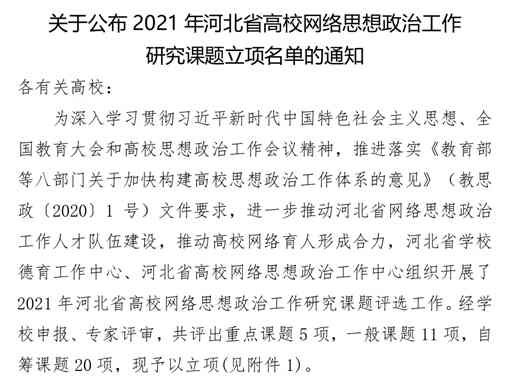 喜報：我校網絡思政工作研究課題成功立項！