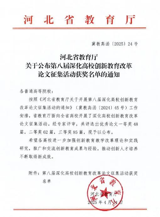 我院教師在河北省深化高校創新教育改革論文征集活動中喜獲佳績