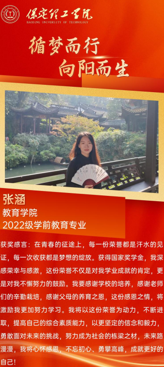 【榜樣引領(lǐng)】國(guó)家獎(jiǎng)學(xué)金獲得者風(fēng)采展示——  張涵